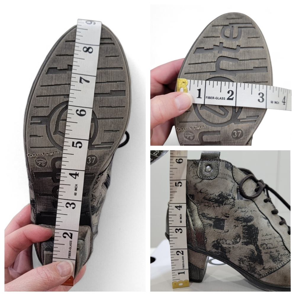 Remonte Servia Script Print Ankle Boots Gray Steampunk Womens Size 6 - Picture 15 of 17
